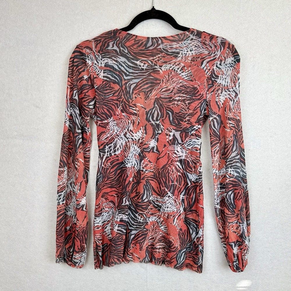 Sweat Pea by‎ Stacy Frati Red Orange Floral Babydoll Mesh Shirt Long Sleeve Sz S - Picture 6 of 6